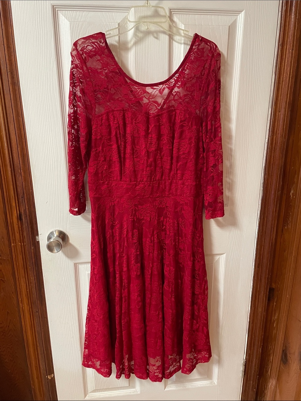 Red Lace Long Sleeve Fit-and-Flare Dress